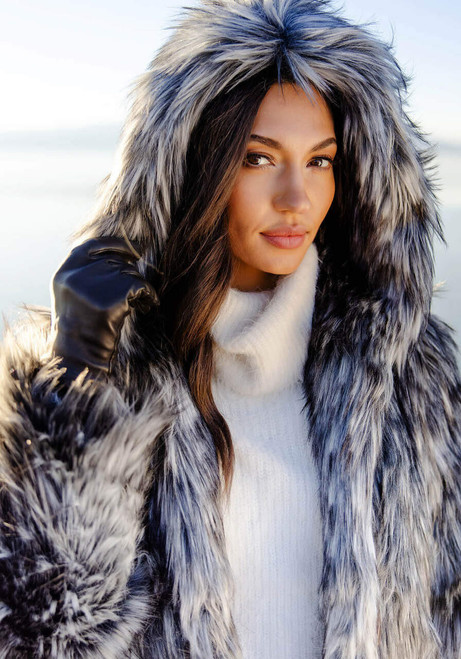  Smokey Fox Hooded Full-Length Faux Fur Coat 