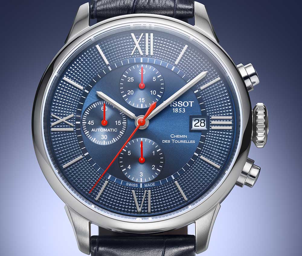 tissot chemin tourelles bucherer blue edition dial closeup